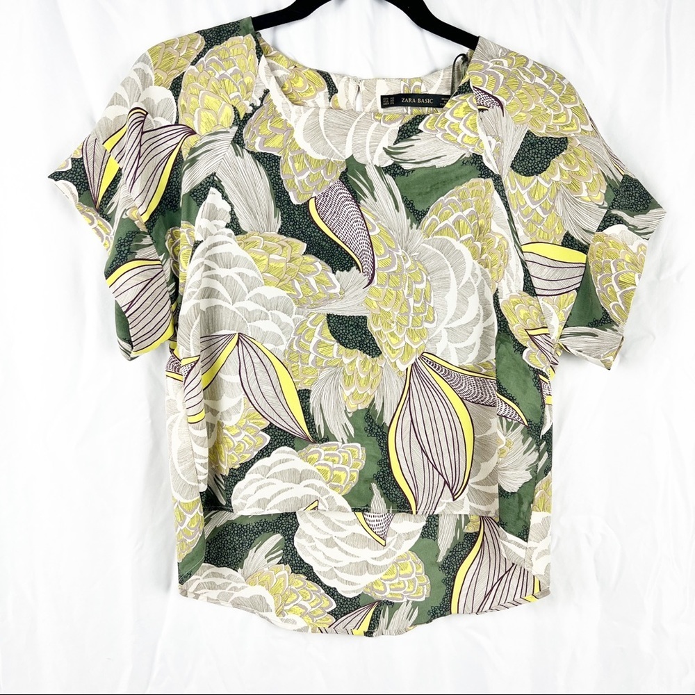 Zara Boxy Top Green Floral